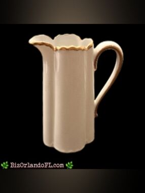 VINTAGE: Haviland Limoges Porcelain Chocolate Pot (No Lid) Scalloped Ribbed Gold